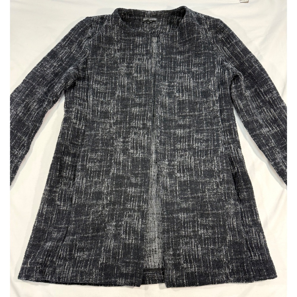Eileen Fisher Gray Textured Tencel Organic Cotton Open Front Cardigan Small P